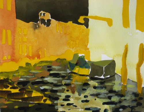 Venice Side Street Gold; 
Gouache, 2008; 
8.5 x 10.25 in.